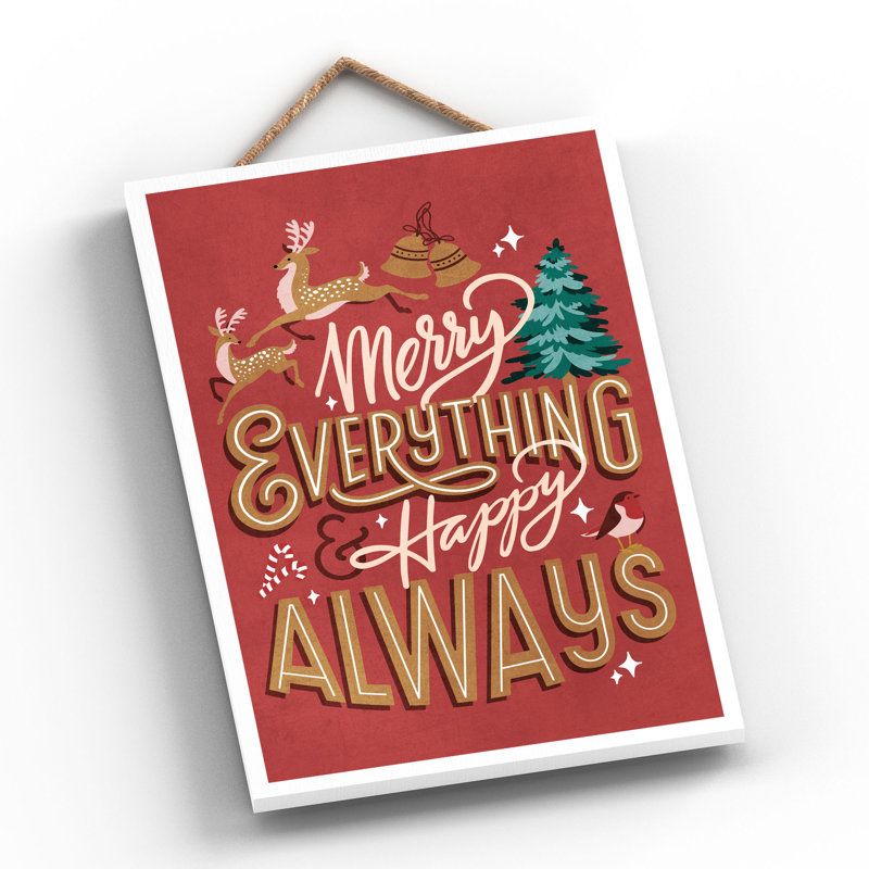 Xmas Merry Everything Happy Always Wooden Plaque, Red, 28.5cm H x 18.5cm W x 0.9cm D