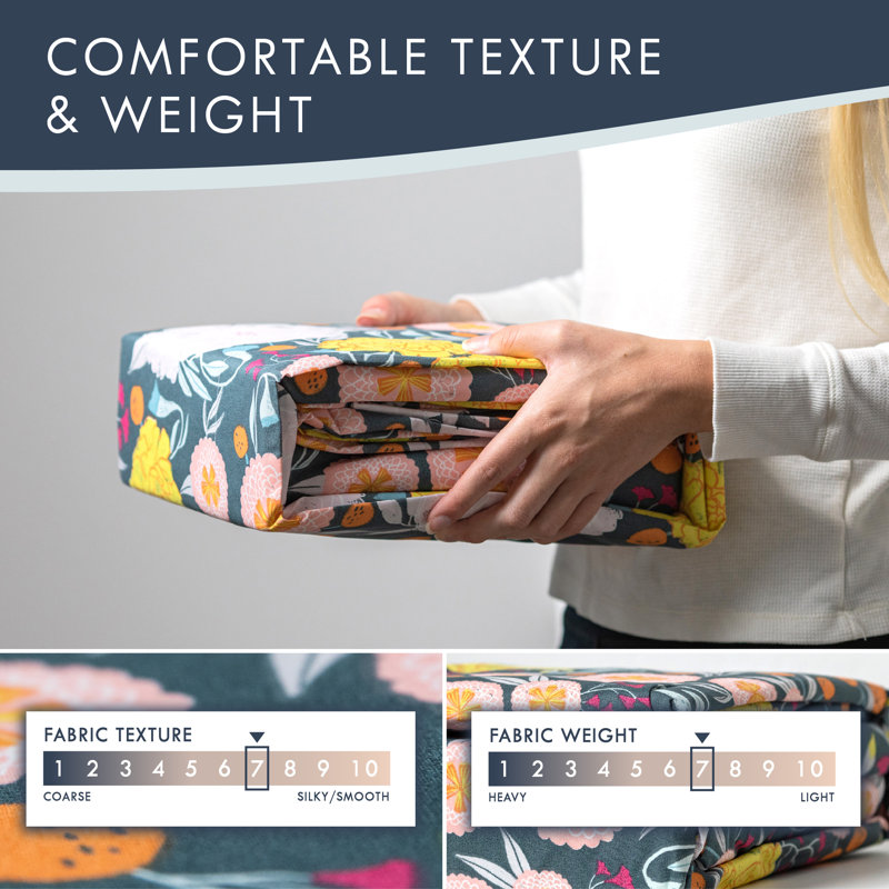 Microfiber Floral Fitted Sheet, Full Fitted Sheet with 2 Pillowcases, Grey/Coral Aqua/Teal Yellow 