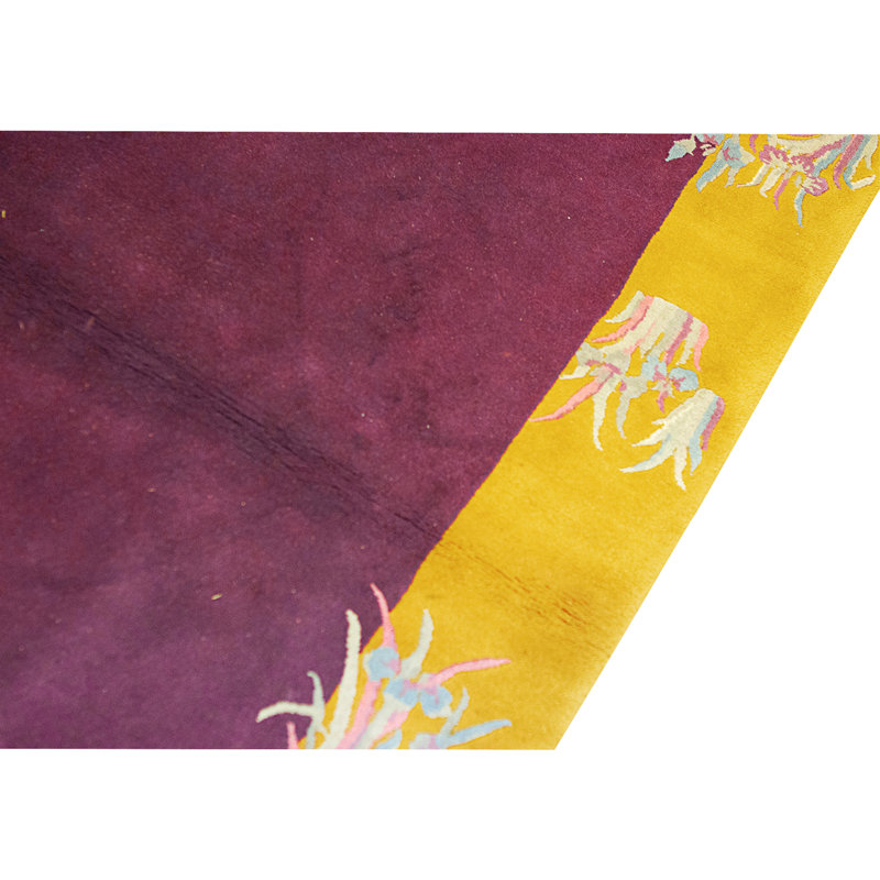Hand Knotted Wool Area Rug in Aubergine And Gold
