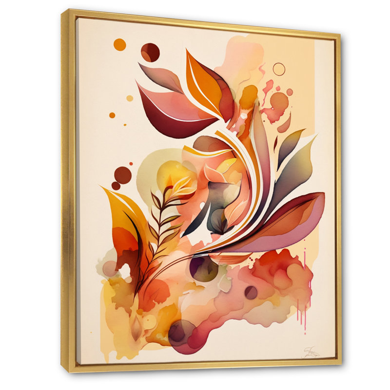 Aquarelle florissant de fleurs d'automne, Cadre flottant doré, H 32 po x l 16 po x P 1 po