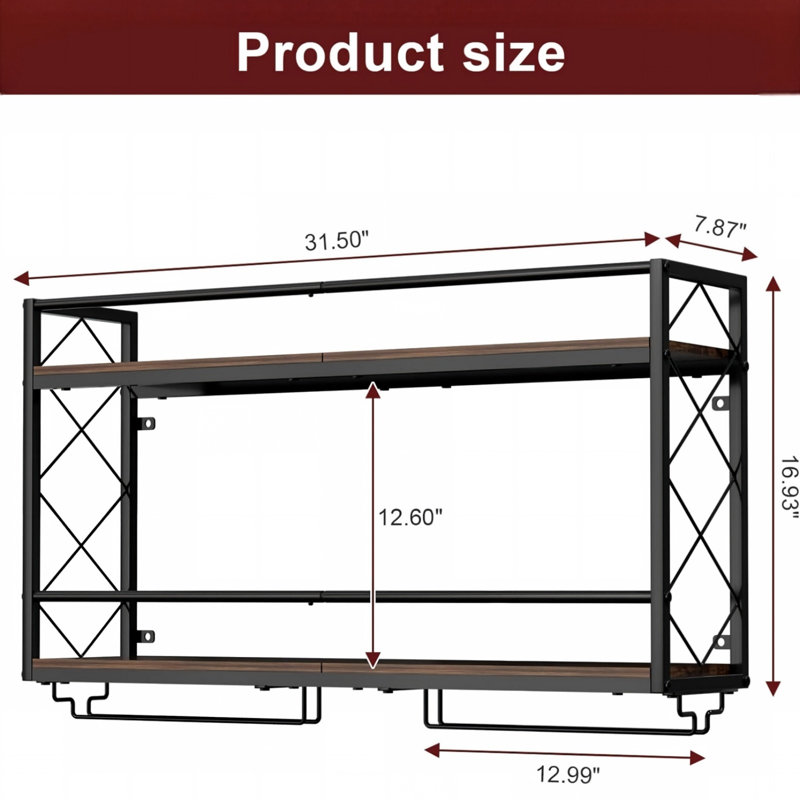 Wall Mount 2 Tier Wine Rack with Glass Holder for Home Kitchen