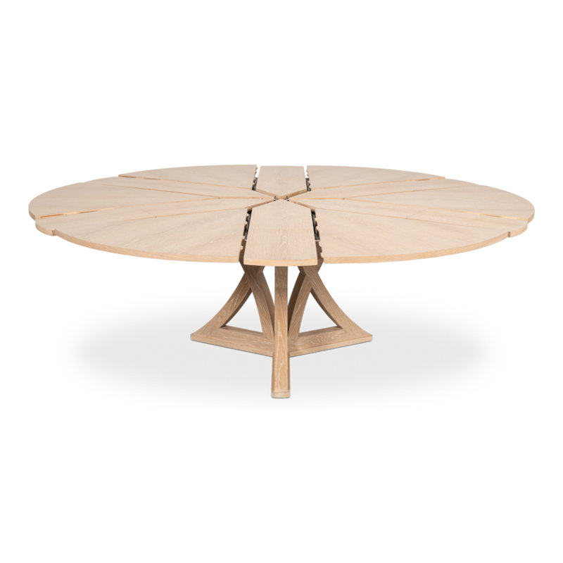Casual Round Solid Oak Dining Table, Bleached Oak, 30"H x 64"L x 64"W