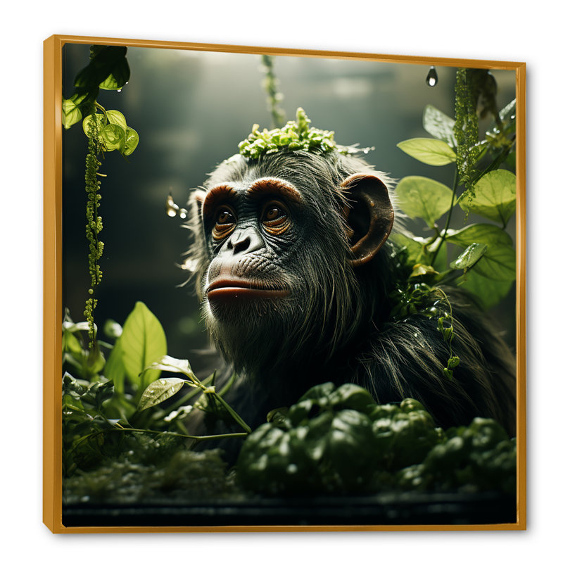 Photo d'un orang-outan dans la forêt tropicale sur toile, Cadre flottant doré, H 16 po x l 16 po x P 1 po