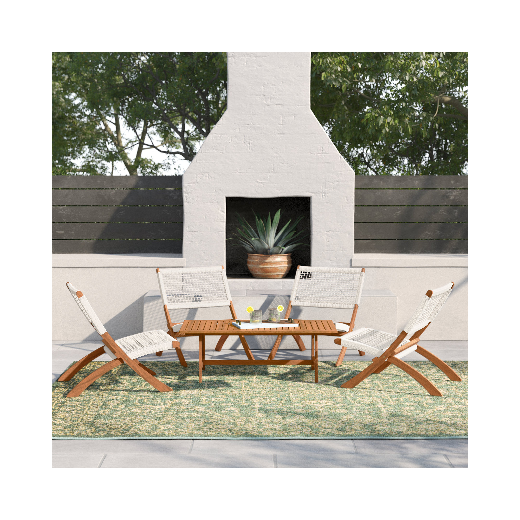 Kismet 5-Piece Armless Chairs Seating Group, Natural/White