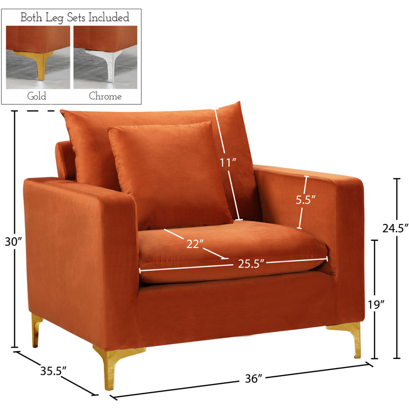 Fauteuil large en velours Naomi, Cognac