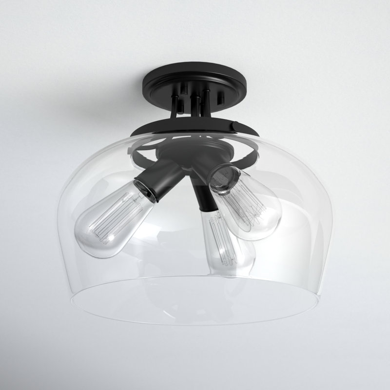 Breena 13" W 3-Light Dimmable Semi-Flush Mount, Matte Black, Clear