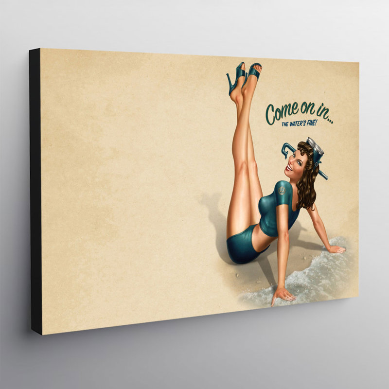 Come On In Seaside Pin Up Retro - Wrapped Canvas Print, 41cm H x 61cm W x 4cm D