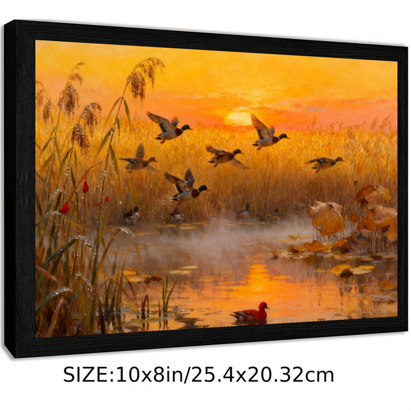 «Golden Sunset Ducks Art» encadré en noir, H 9 po x l 11 po