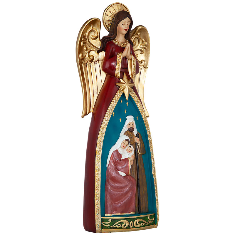 Statue d'ange de la crèche de Noël avec la Sainte Famille
