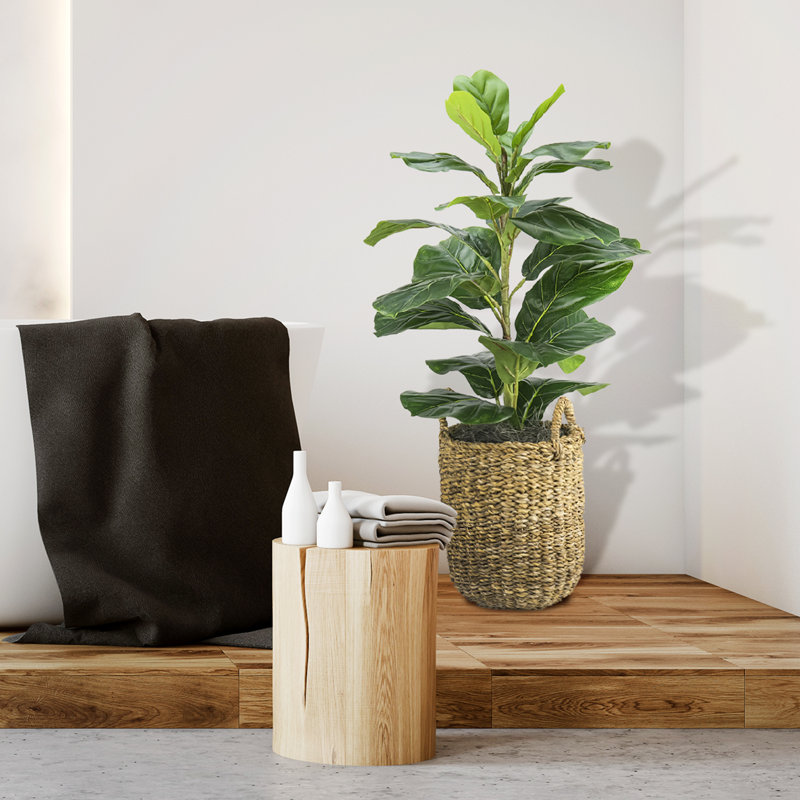30'' Faux Fiddle Leaf Fig Tree in Wicker/Rattan Basket