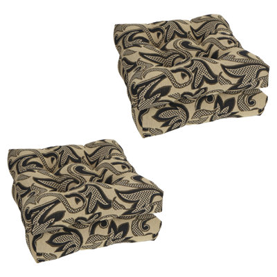 Blazing Needles 19-inch Square Tapestry Tufted Dining Chair Cushions (set Of 4) In Checkered Scroll