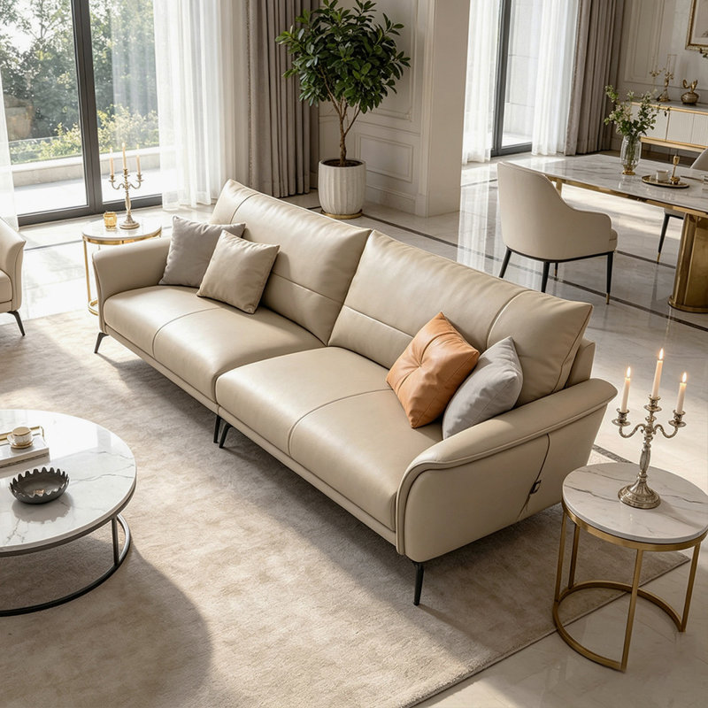 Khaki Genuine Leather Modular Sofa