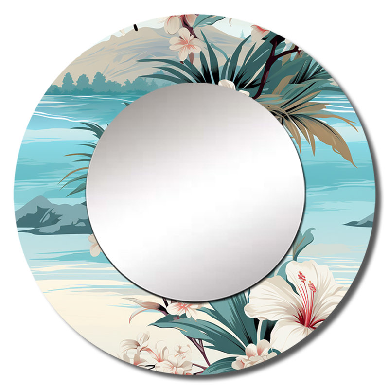 Motif tropical de bord de mer à reflets tropicaux - miroir mural Coastal, 29 po x 29 po