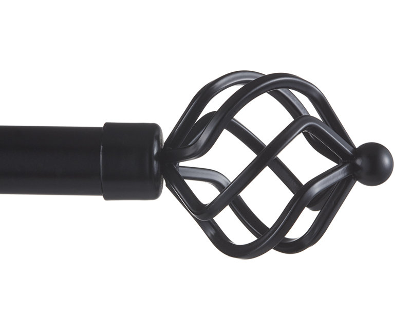  Torch Curtain Rod and Coordinating Finial Set, Adjustable, 66" - 120", Black