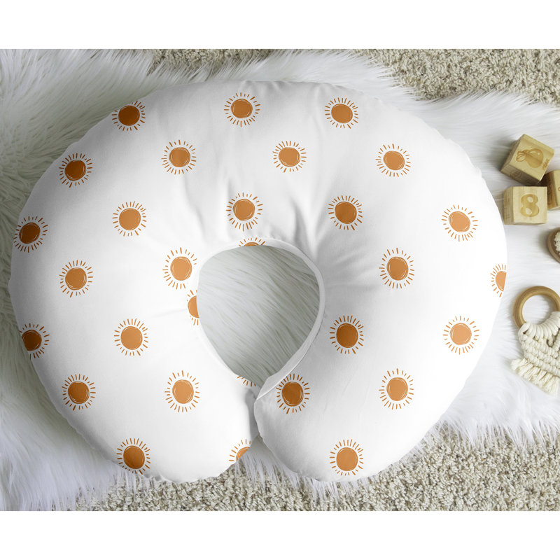 Nursing Breastfeeding Pillow Cover, Orange White, Sun Print;Stripes