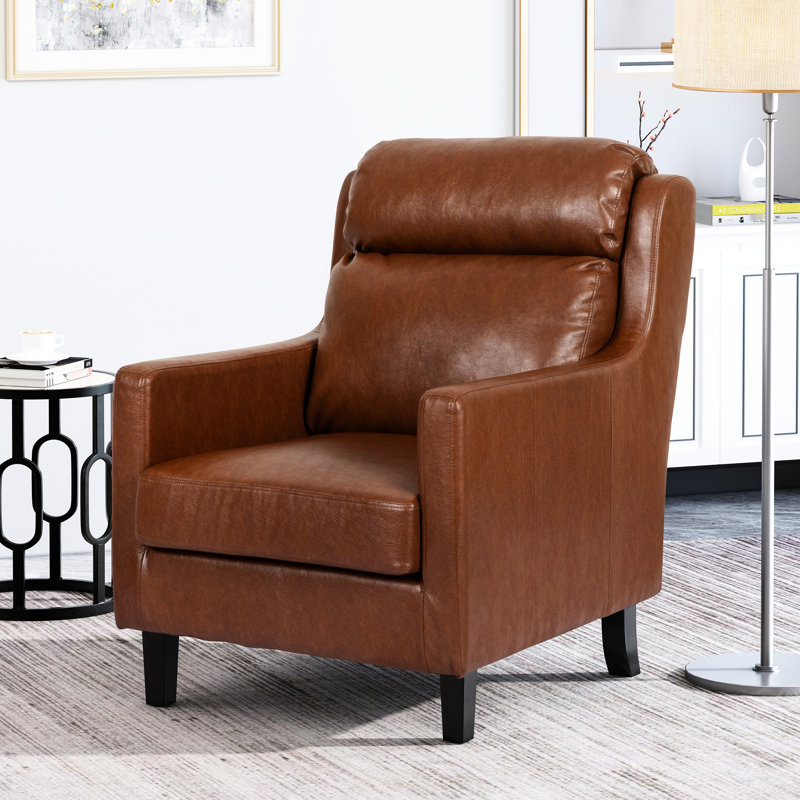 Fauteuil club à la mode en brun foncé avec une cascade tentante et un dossier moderne, Marron foncé