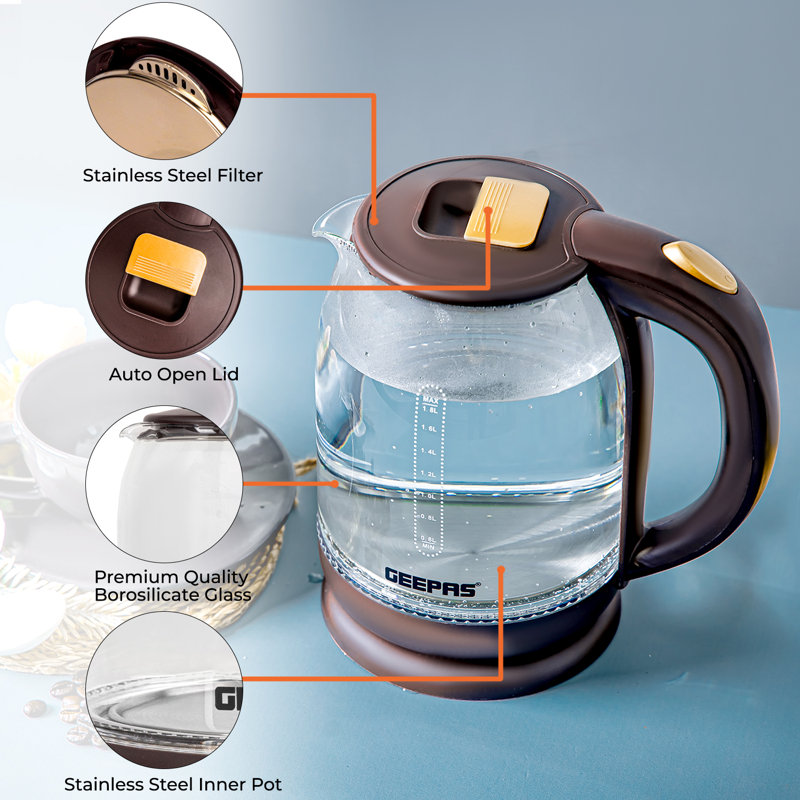 Geepas 1.8L Glass Electric Tea Kettle