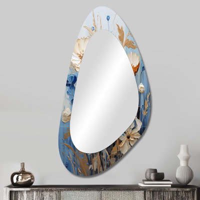 Miroir mural décoratif asymétrique blanc Desai Cornflowers meadows II - Desfleurs