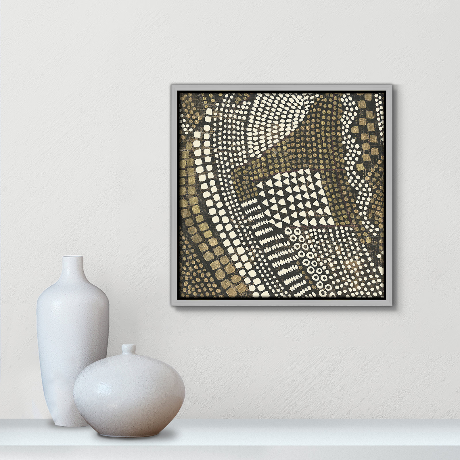 Bergen "Reaching Gold III" Painting, 13.5" H x 13.5" W x 2" D, Silver Framed