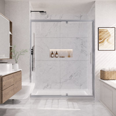 Porte de douche à cadre 56 po - l 60 po x H 72 po, verre trempé 1/4 po (6 mm) avec revêtement nano facile à nettoyer, réglage de la largeur télescopique sans coupure de 4 po, installation réversible gauche / droite