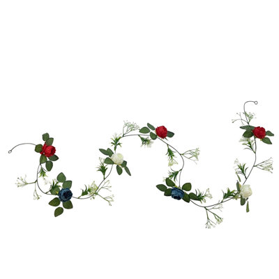 Kbndieu Fake Artificial Flowers for Home Decor Independence Day Artificial Vines String Lights Red White Blue Decorative Vines Holiday Decorations with LED Lights Batteries Not Included