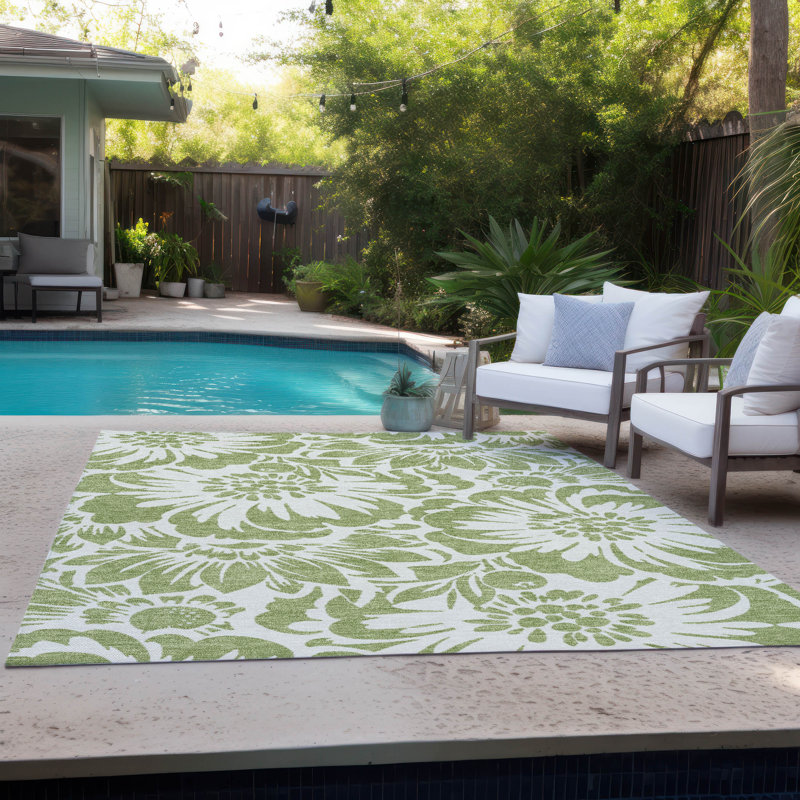 Alfonzo Washable Floral Indoor / Outdoor Rug, Rectangle 10' x 14'