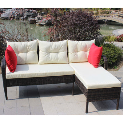 Ensemble de conversation d'extérieur 2 pièces Ensemble de conversation Canapé modulaire en osier Ratten avec coussins de siège (coussin beige)