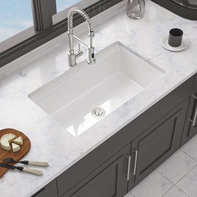 Évier de cuisine encastré en porcelaine blanche, comptoir en céramique - 84 x 48 x 25 cm, durable et polyvalent pour les cuisines modernes