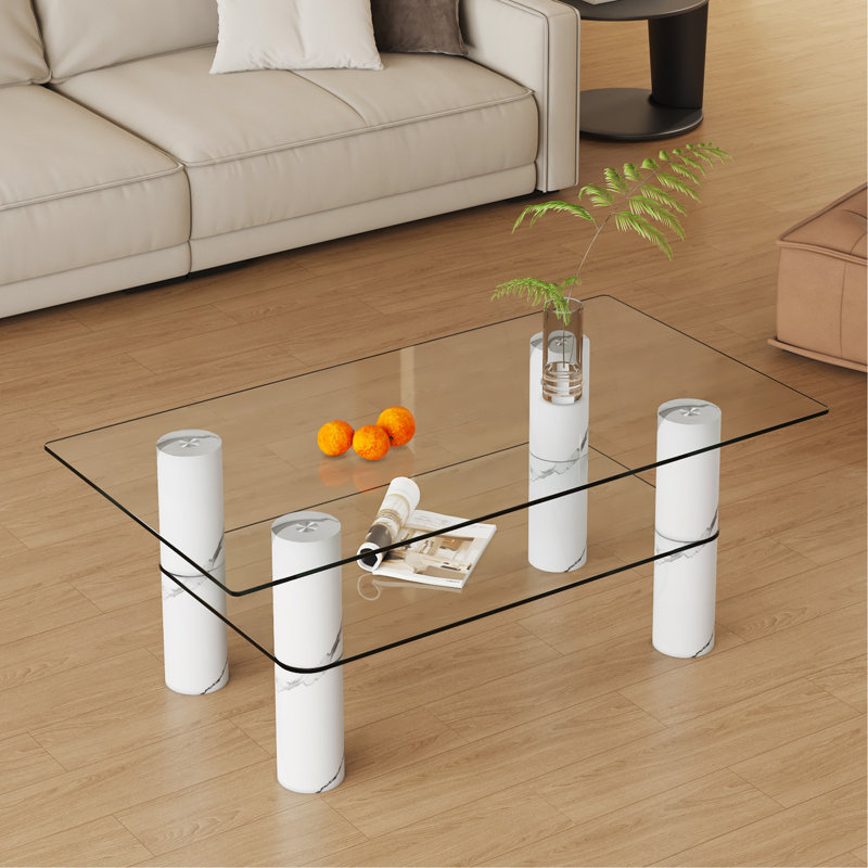 Table basse et table basse en verre trempé transparent à double couche Modern Minimalist