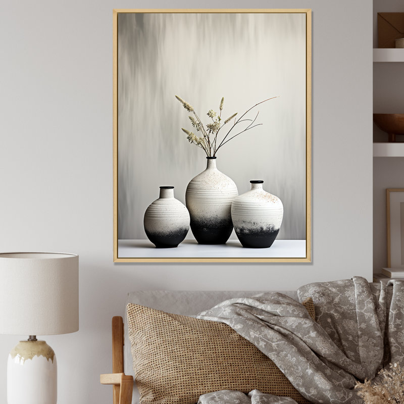 Céramique moderne, poterie 1 - décoration murale bohème, Cadre flottant brun, H 32 po x l 16 po x P 1 po