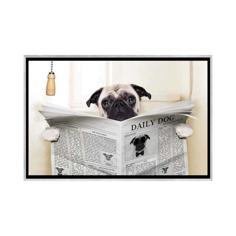 Toilette pour chien-impression d’art graphique, Pas de tapis, Toile avec cadre argenté, H 40 po x l 60 po x 1,5 po