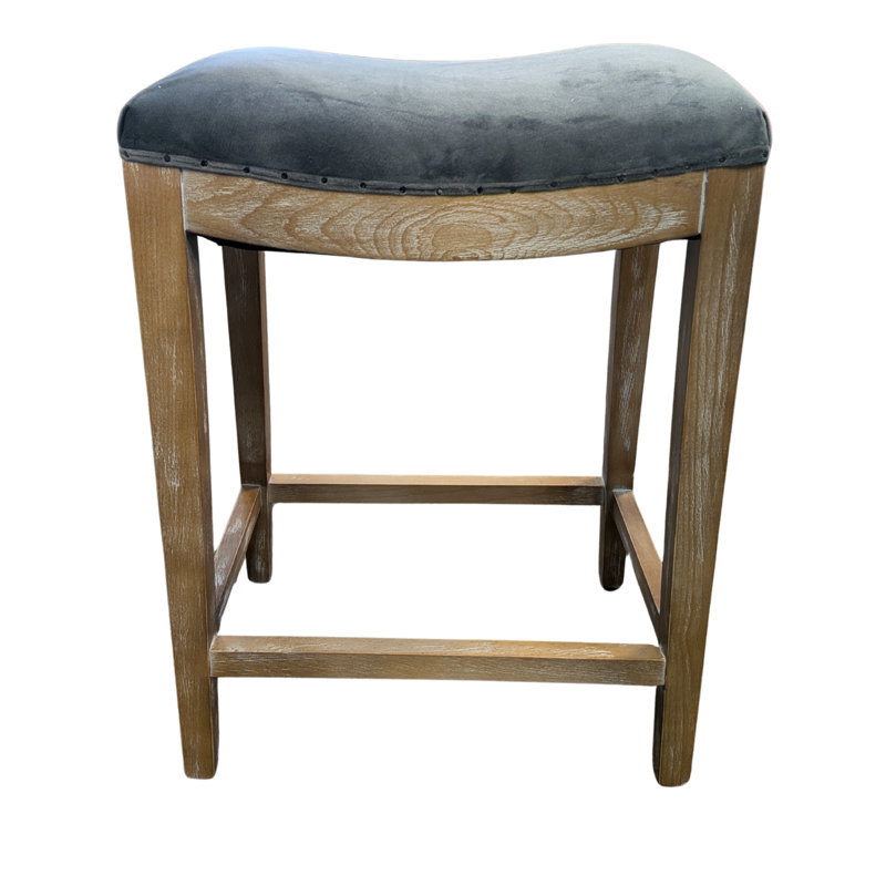 Roundcliff  Stylist French  Velvet Counter Stool With Nail Head Trim, Gray