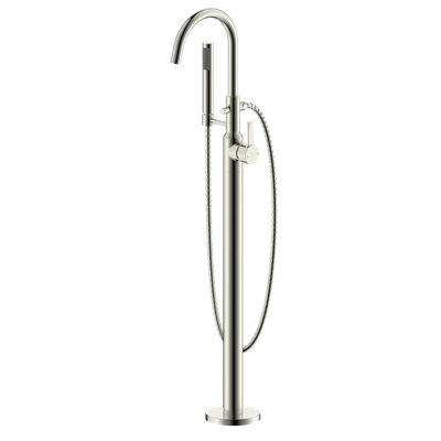 Euro Collection Single Handle Floor Mounted Roman Tub Filler Faucet with Hand Shower - Brushed Nickel
