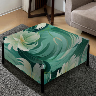 Grand repose-pieds carré à motif floral Green Mint