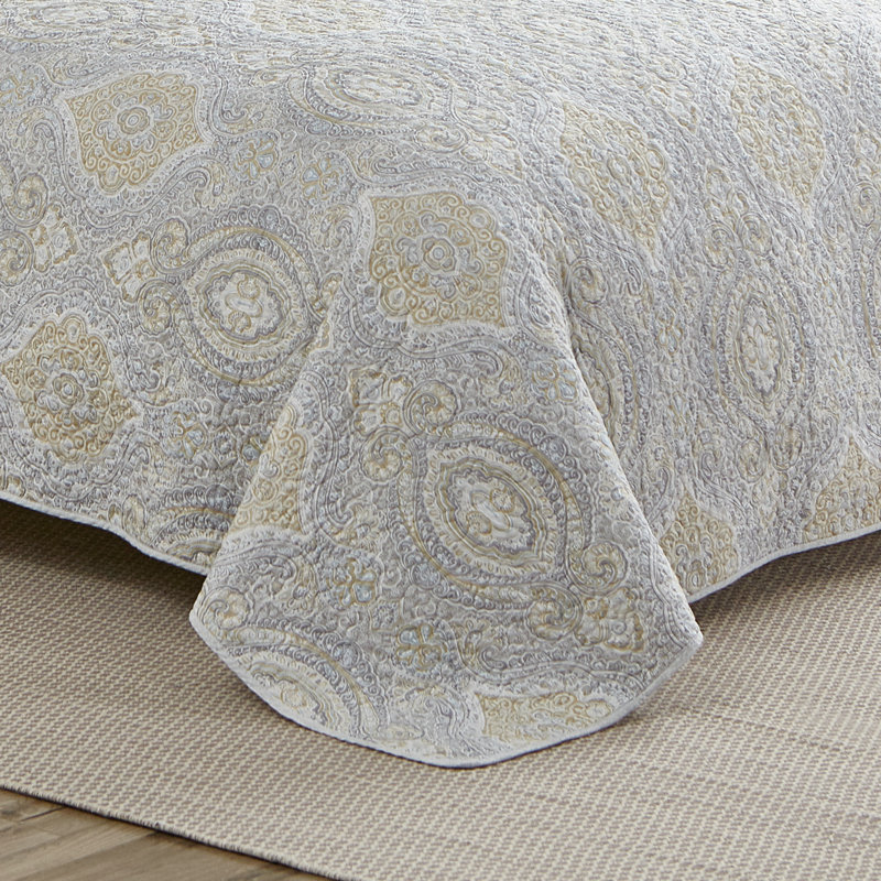 Elegant East Indies Inspired King Cotton Quilt Set in Sophisticated Gray