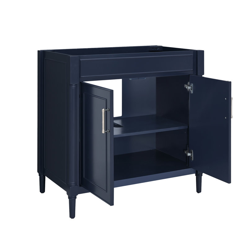 Navy Blue Single Bathroom Vanity with Carrara Marble Top