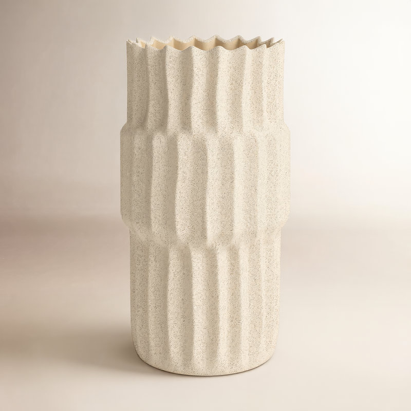 Vase de table en céramique Zahari, Crème, H 13,8 po x l 7,5 po x P 7,5 po