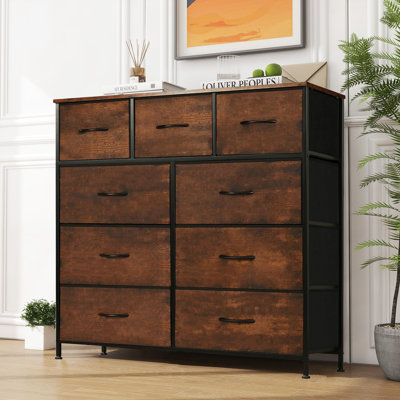 9 Dresser, Chest of Drawers with Wide 39.4'', Easy-Pull Fabric & Wood Dressers with Top