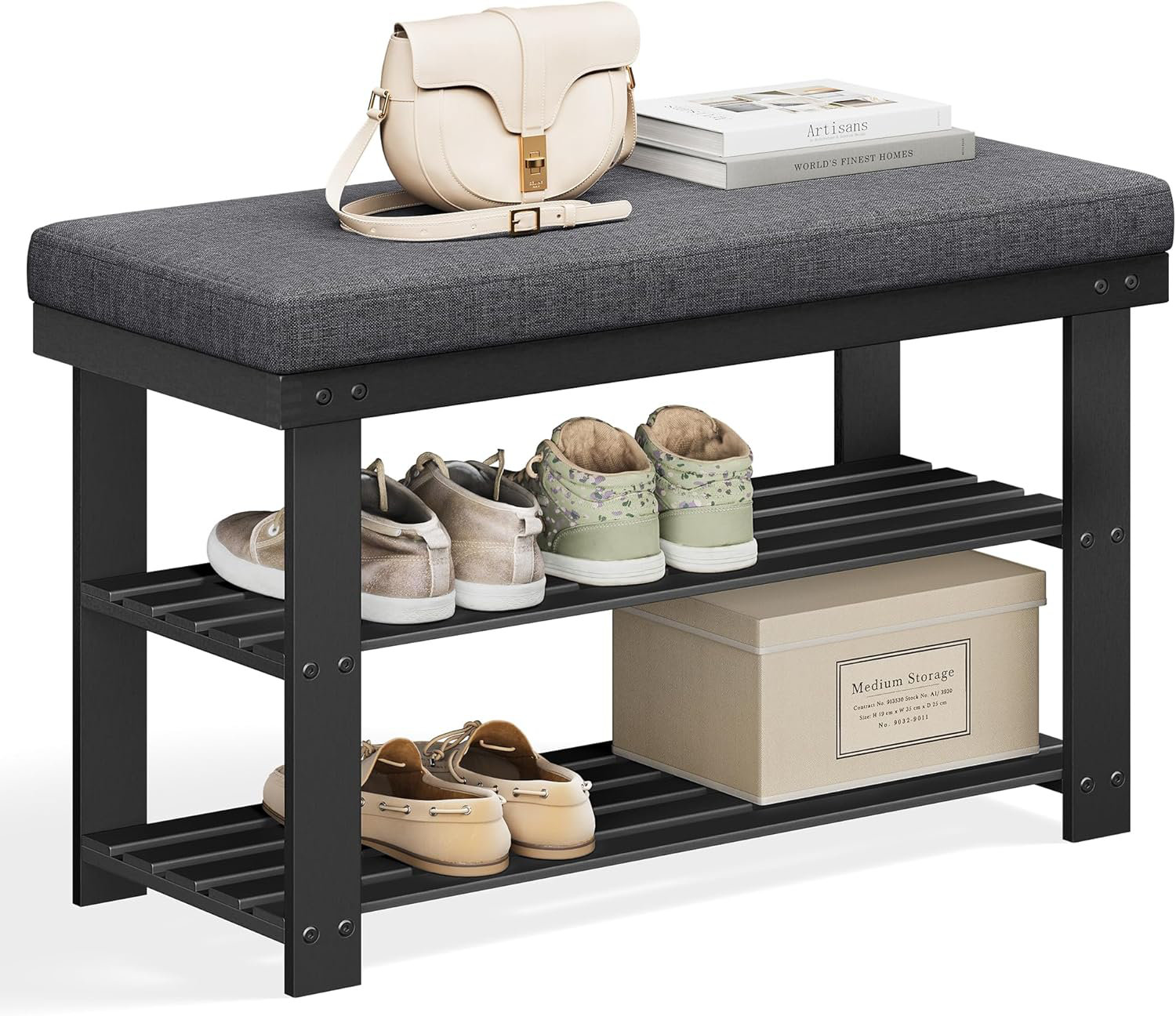 Red Barrel Studio® Bamboo Shoe Bench, 2-Tier Shoe Rack, x 28