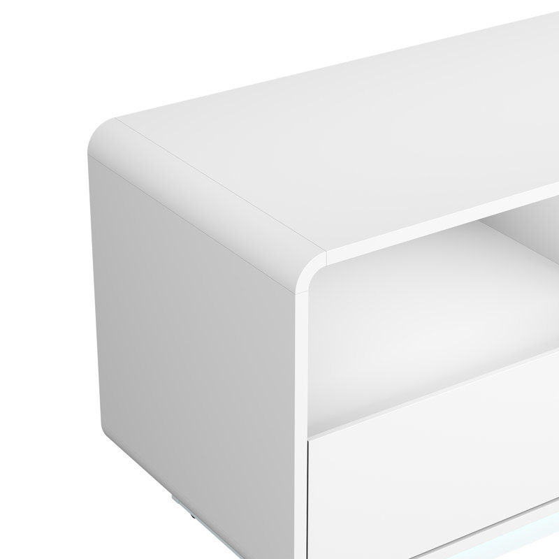 TV Stand With 7 Color LED Lights & Storage, White