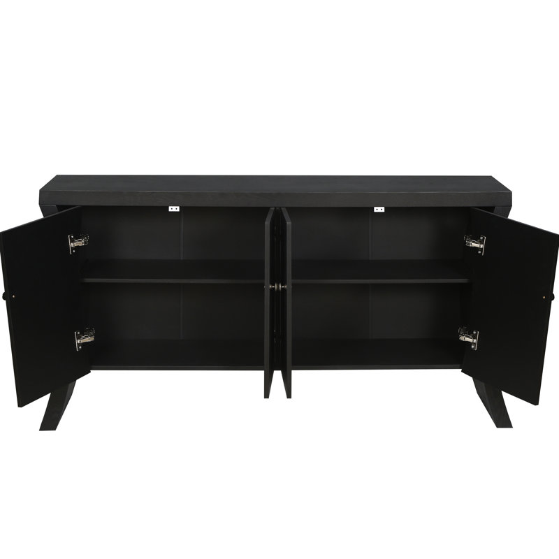 Armoire à 4 portes en bois avec pieds courbés et fermoirs bronze - unité de rangement noire pour maisons modernes 4 portes et tablettes