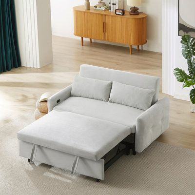 Convertible Pull-Out Sofa Bed with USB 2-Seat Loveseat Sleeper Couch Corduroy for Small Spaces by Latitude Run