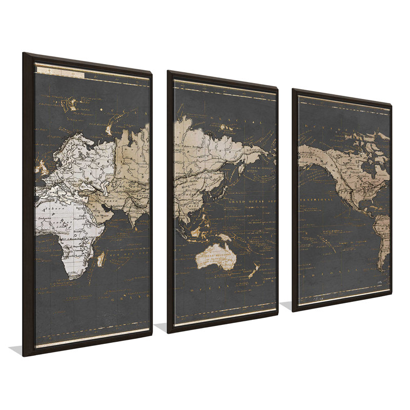 " World Map " 3 Piece Art Graphic Art Print, 41.5" H x 64.5" W x 2" D