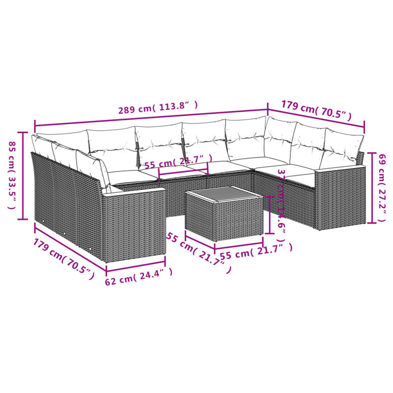 Grand canapé modulaire en rotin PE Vidaxl