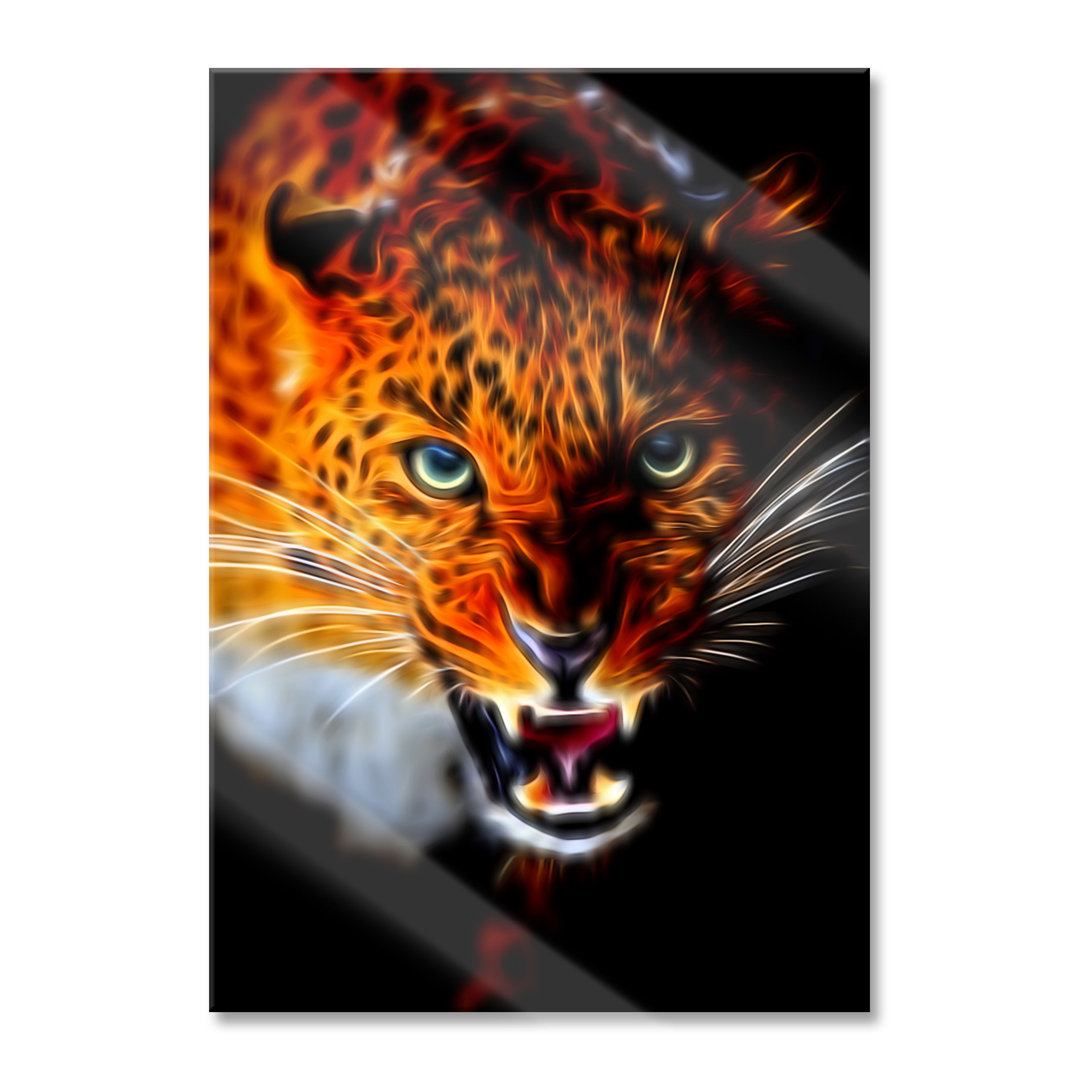 Glasbild Fauchender Leopard