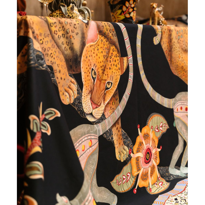 Monkey Tales Tablecloth - Cotton, 138" L, Night
