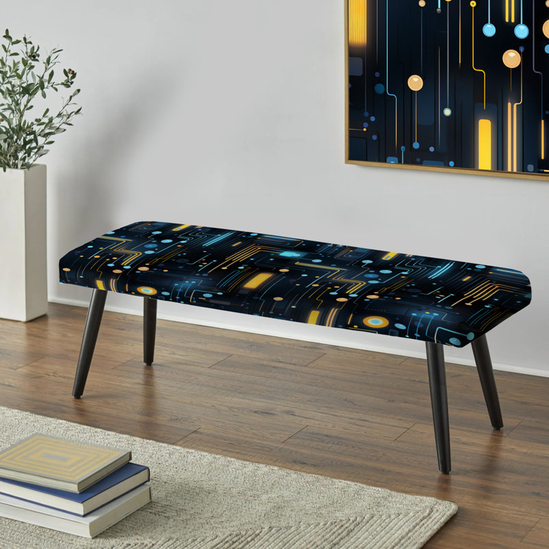 Banc rayé bleu avec motif géométrique futuriste bleu