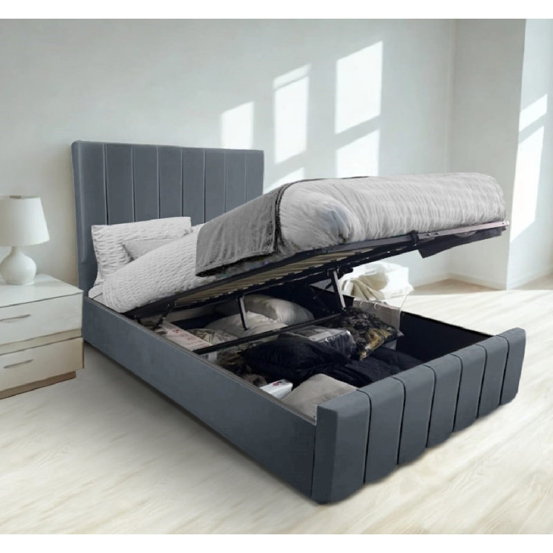 Upholstered Ottoman Storage Bed with Lift-Up Design, Grey, Double (4'6)
