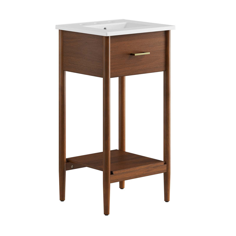 Modway Zaire 18'' Single Bathroom Vanity with Ceramic Top, Walnut, White