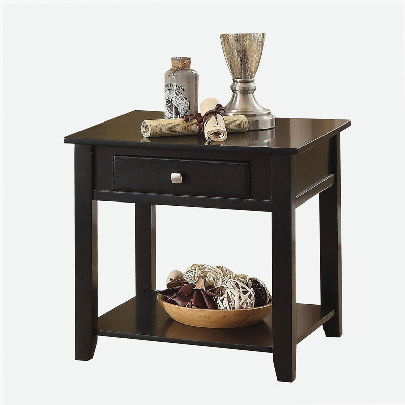Black End Table with Bottom Shelf